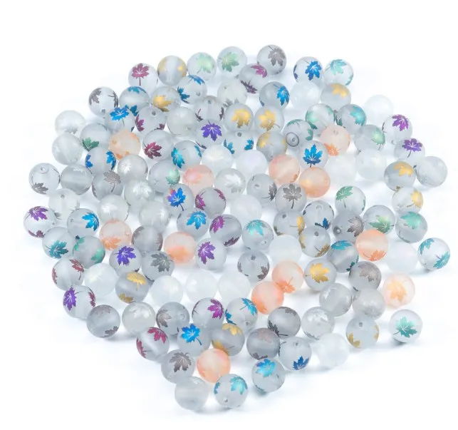 

Бусины из матового стекла с принтом кленового листа, пластиковые однотонные бусины, аксессуары «сделай сам», бусины россыпью для одежды dsfg3