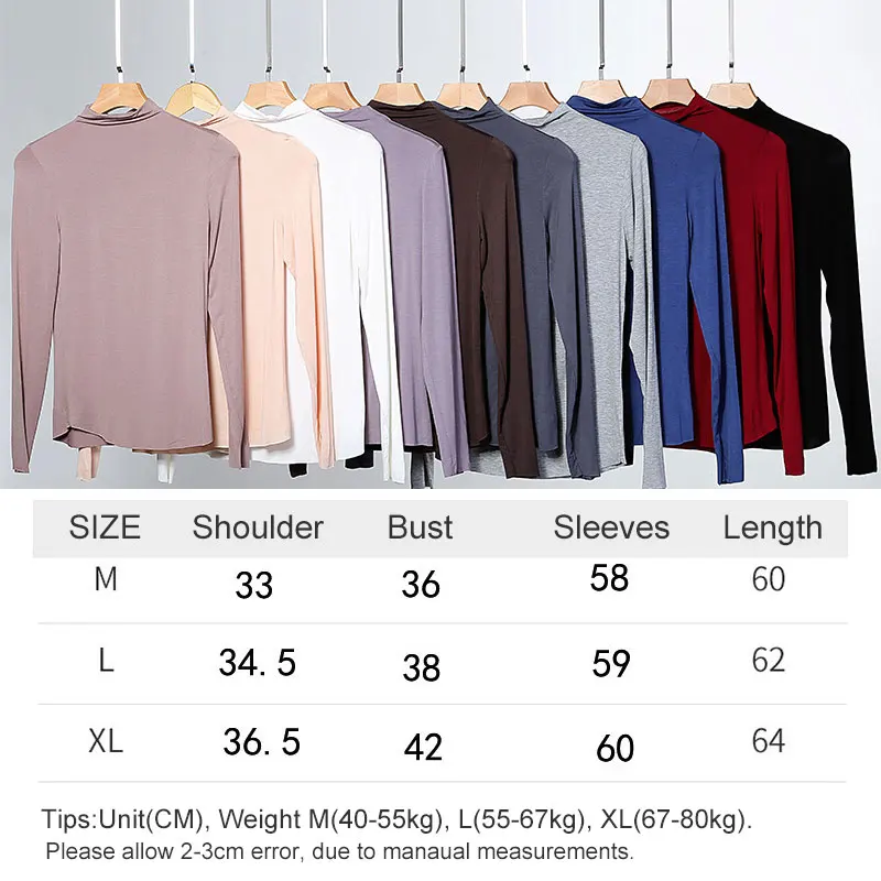 

Women Modal T Shirt High Elastic Seamless tshirt Turtleneck long sleeve shirt women Thin Soft t shirt women tops camiseta mujer