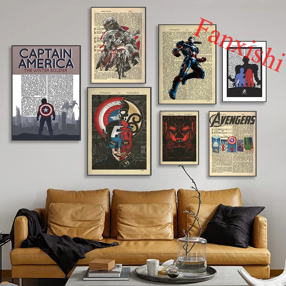 

Avengers Captain America Iron Man Thor Black Widow Hawkeye Retro Posters and Prints Wall Art Canvas Painting Living Room Decor