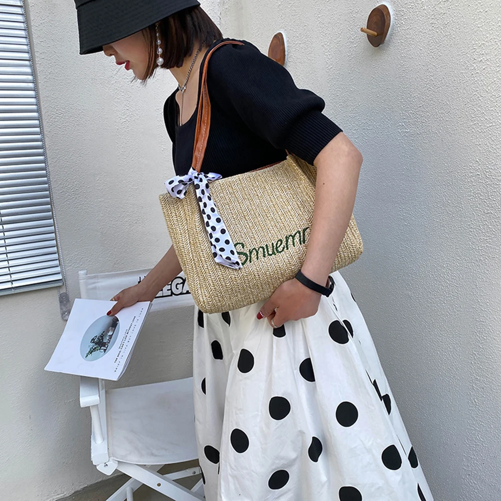 Женские сумки на плечо соломенные тканые вместительные повседневные женские