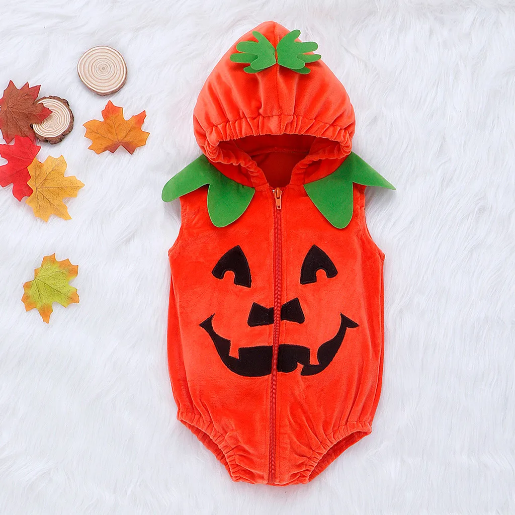 Детская одежда на Хэллоуин комбинезон молнии с капюшоном для новорожденных