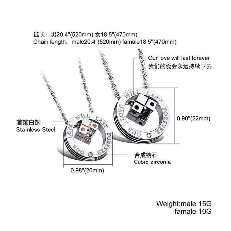 

Cube Pendant Love Rubik's Cube Titanium Steel Stainless Steel Chain Couple Necklace Giftstainless Steel Necklace Chain Pendants