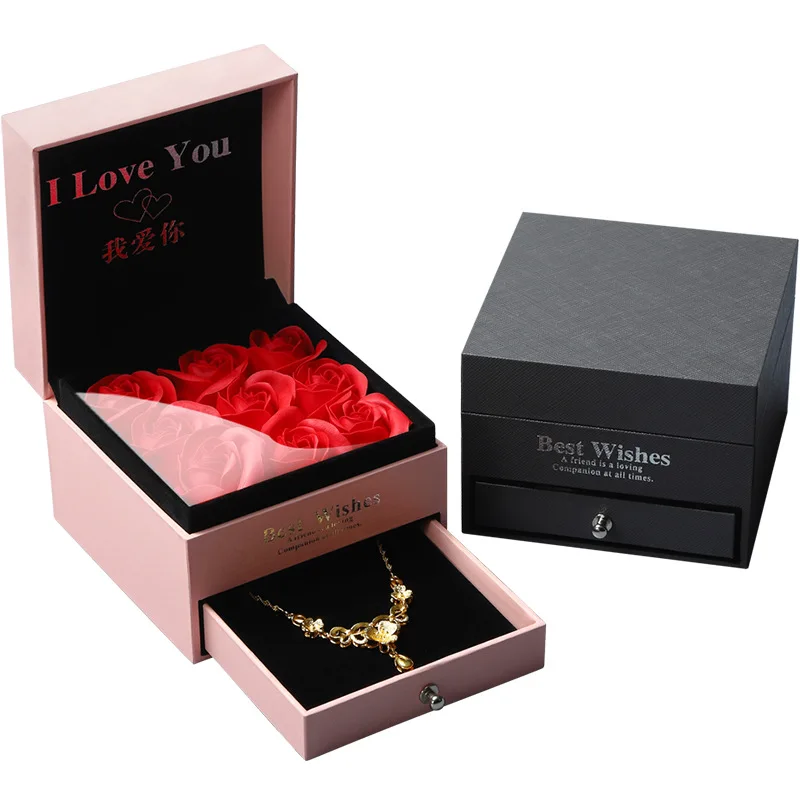 Valentine's Day Creative Jewelry Packaging Box Rose Necklace Gift Jewelry Box Drawer Pendant Box