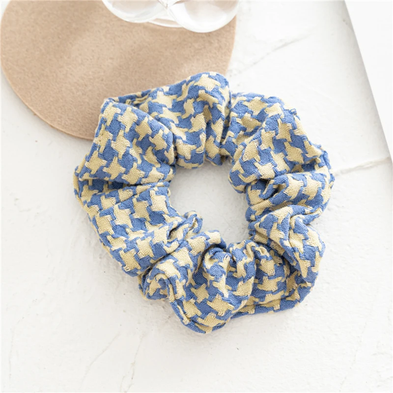 

New Arrive Autumn Winter Rhombus Pattern Hair Tie Big Elastic Hair Bands Scrunchies Vintage Headbands Hair Accessories Women