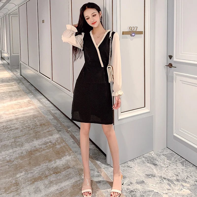 Женское повседневное шифоновое платье Новая Осенняя мода v-образный вырез