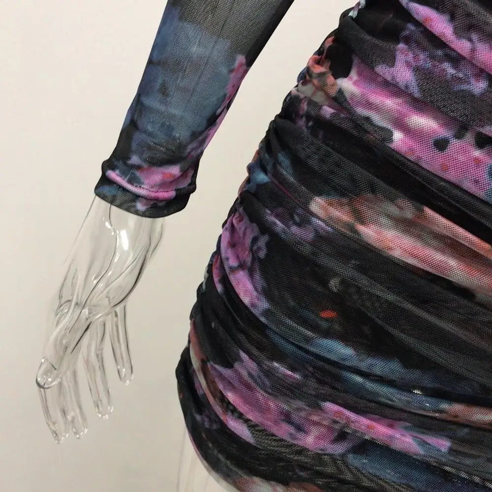 Artsu-элегантное женское мини-платье с фиолетовым цветочным принтом сексуальное