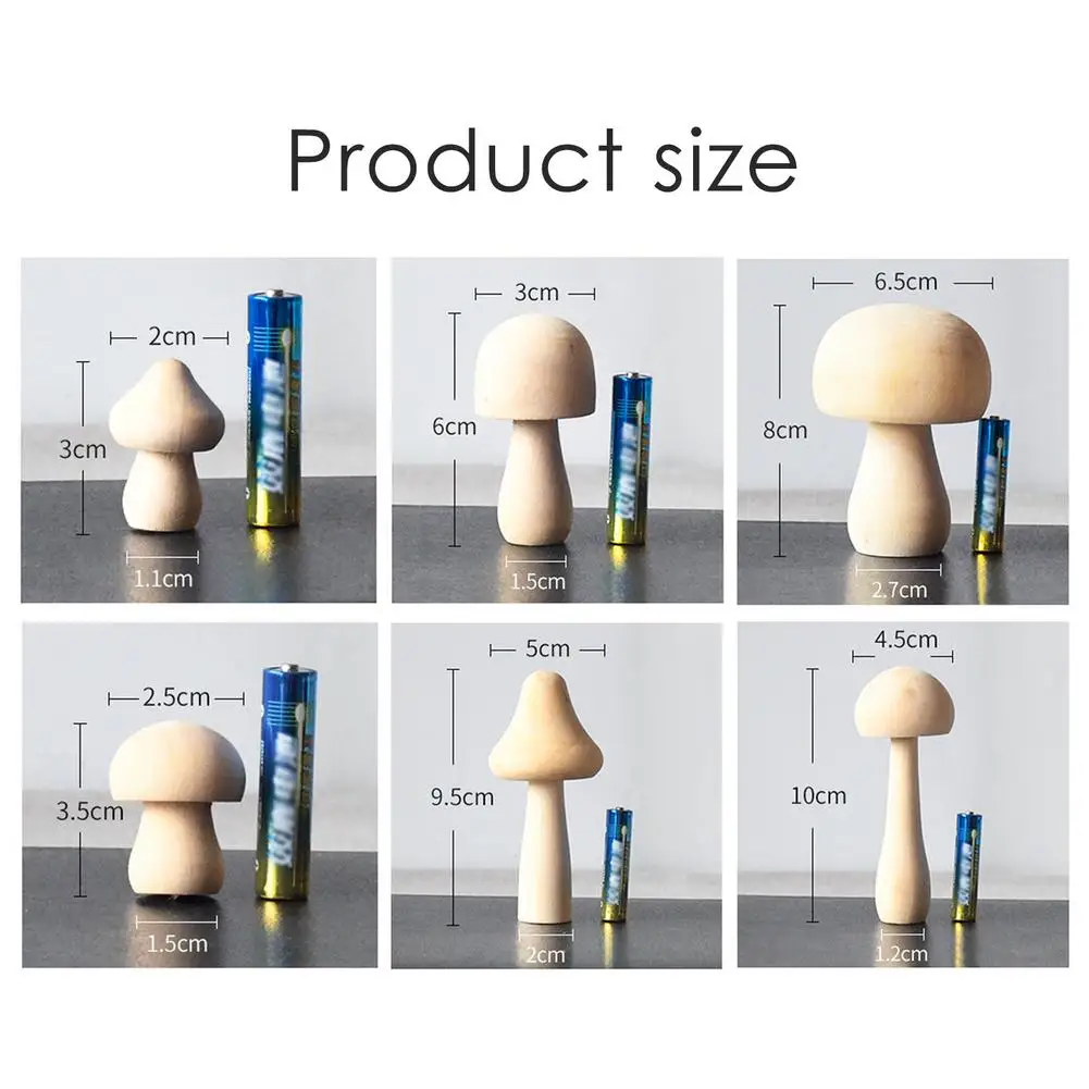 

6pcs Wooden Mushroom Set Natural Unfinished Mushroom DIY Crafts Painting Peg Dolls Ornament Handmade Kids Toy Ornament
