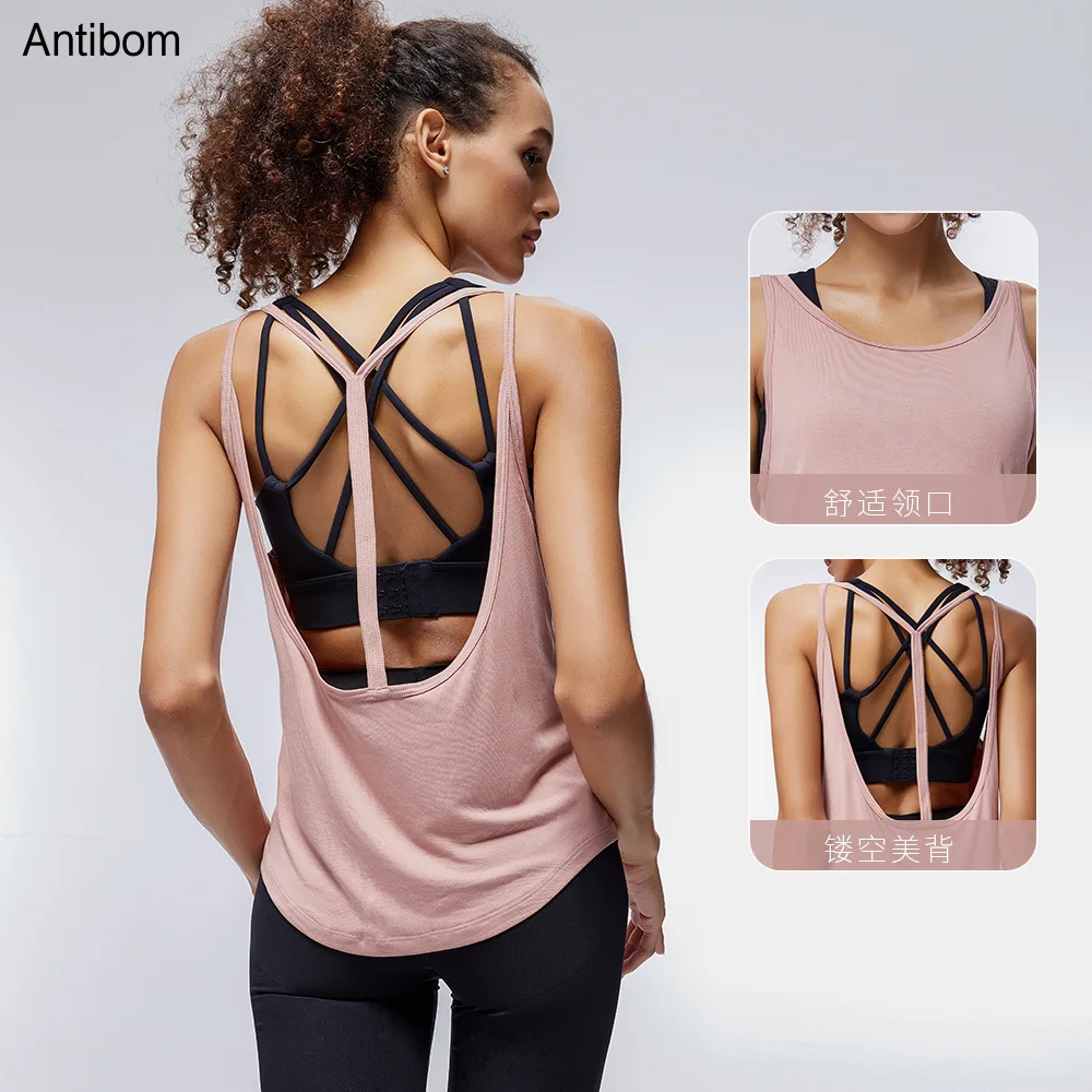 

Antibom Women Sexy Sleeveless Loose Yoga T-Shirt Backless Breathable Sport Workout Fitness Gym Sport Shirts Girls Running Tops
