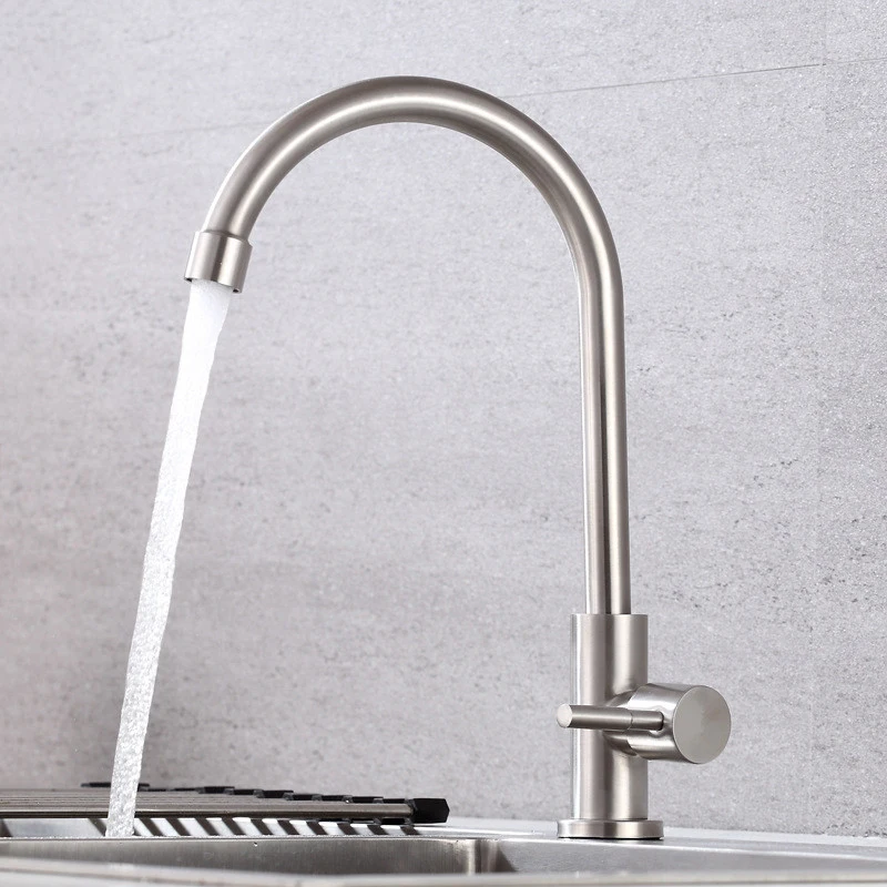 

Kitchen Faucet 304 Stainless Steel Single Cold Kitchen Basin Tap 360 Rotating Sink Faucets