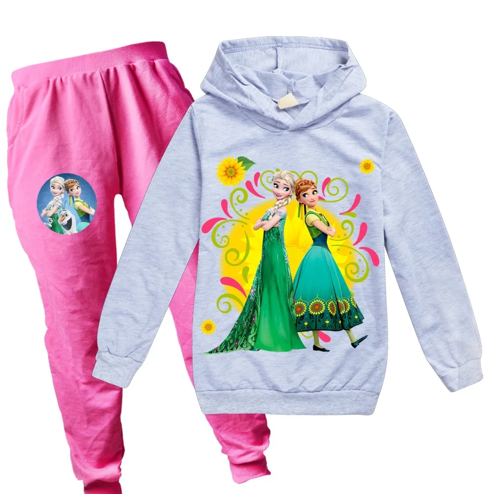 Disney Cute Frozen Elsa Print Hoodie Pants Set Coat Trousers Hoody Sweatshirt Clothes for Girls Kids Home Clothing | Детская одежда и