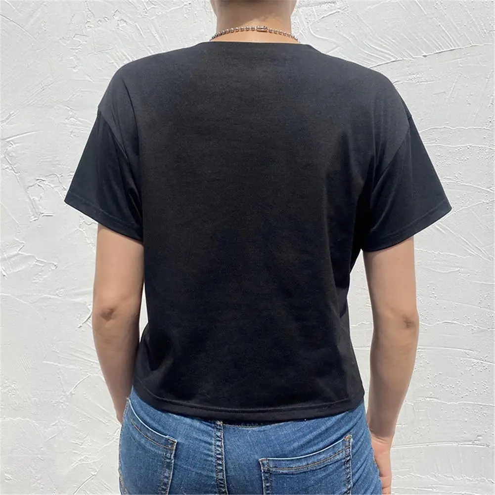 

woman sternum print T-shirt short tops street black style Summer loose T-shirt Breathable O-collar lady short sleeve T-shirt