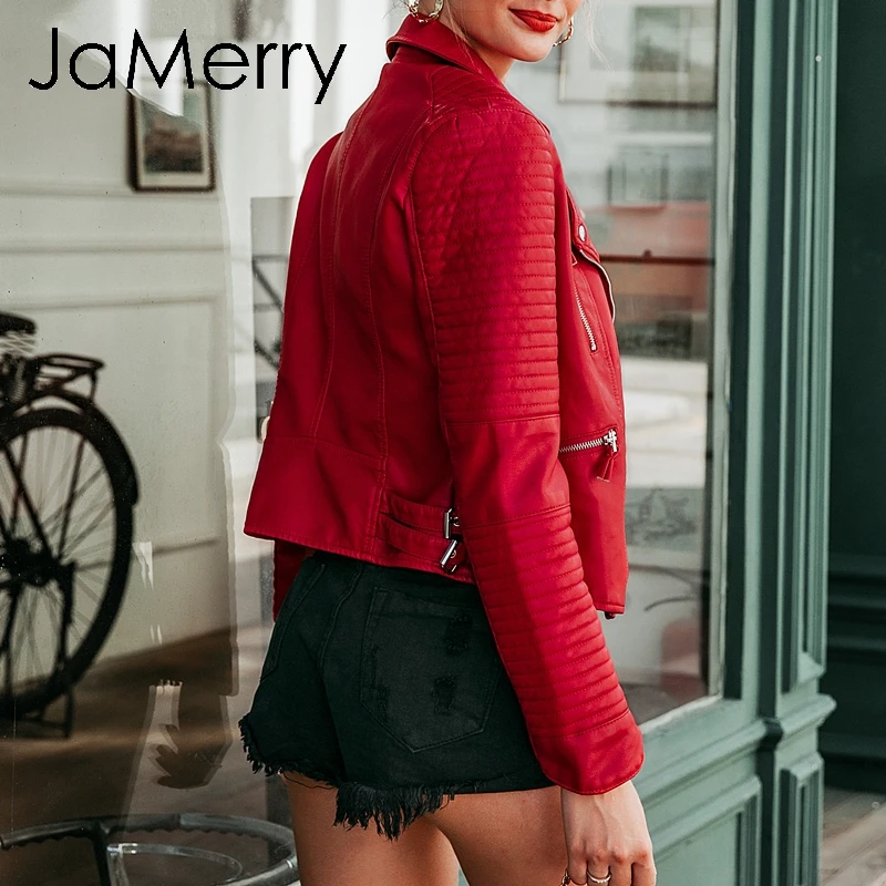 JaMerry женские стеганые куртки из искусственной кожи Осень-зима мотоциклетная