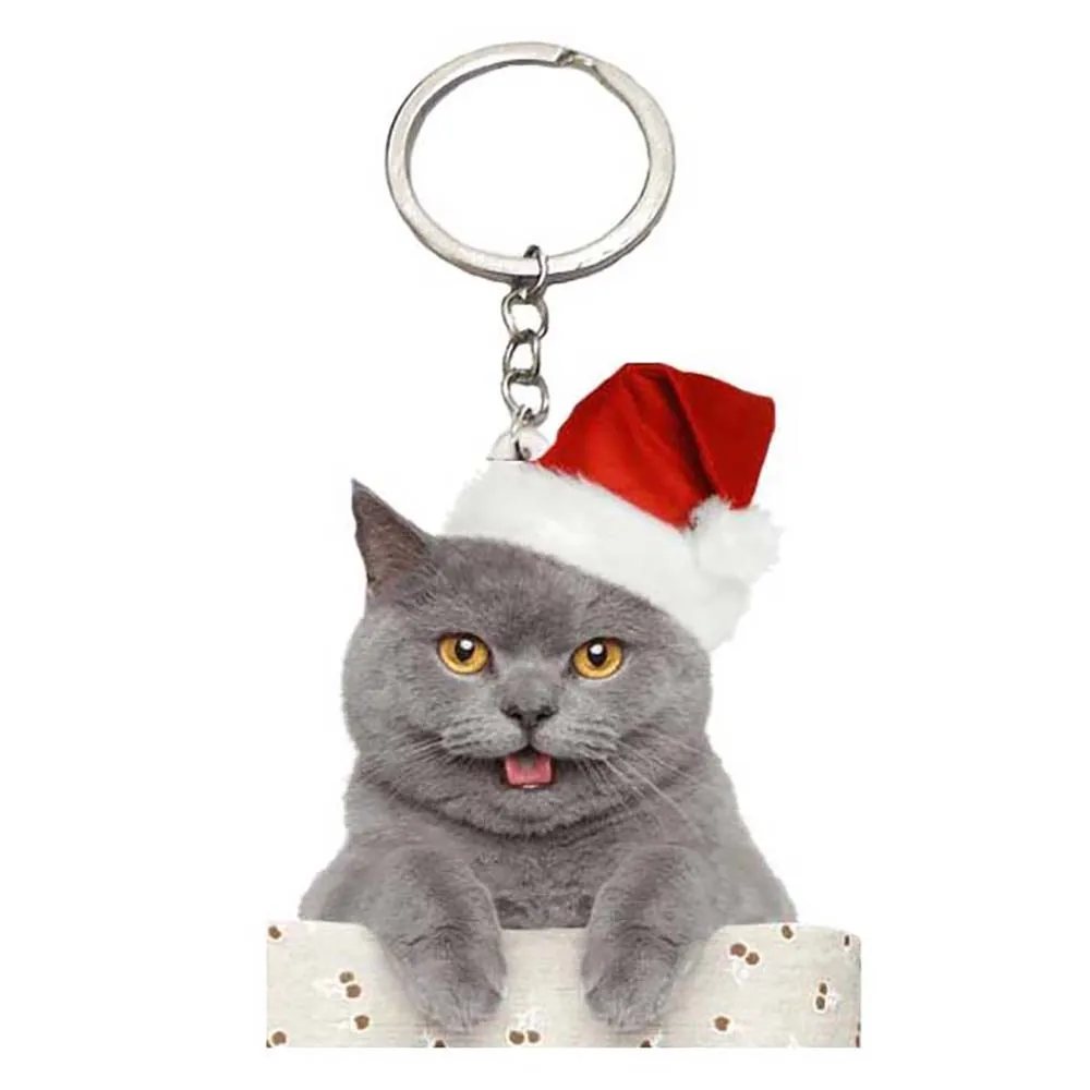 Рождественская шляпа кошка брелок акриловый милый цепочка кольцо сумка для