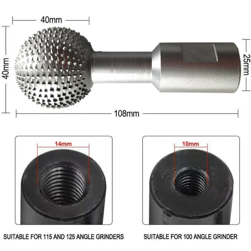 

10/14mm Grinding Head Black Silver Portable File Steel Wood Carving Electric Head Woodworking Accessories