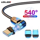 USLION 540 вращаться Магнитный кабель быстрой зарядки магнит зарядное устройство кабель с разъемом Micro USB Type-C кабель Мобильный телефон провод шнур для iPhone 11 Xiaomi