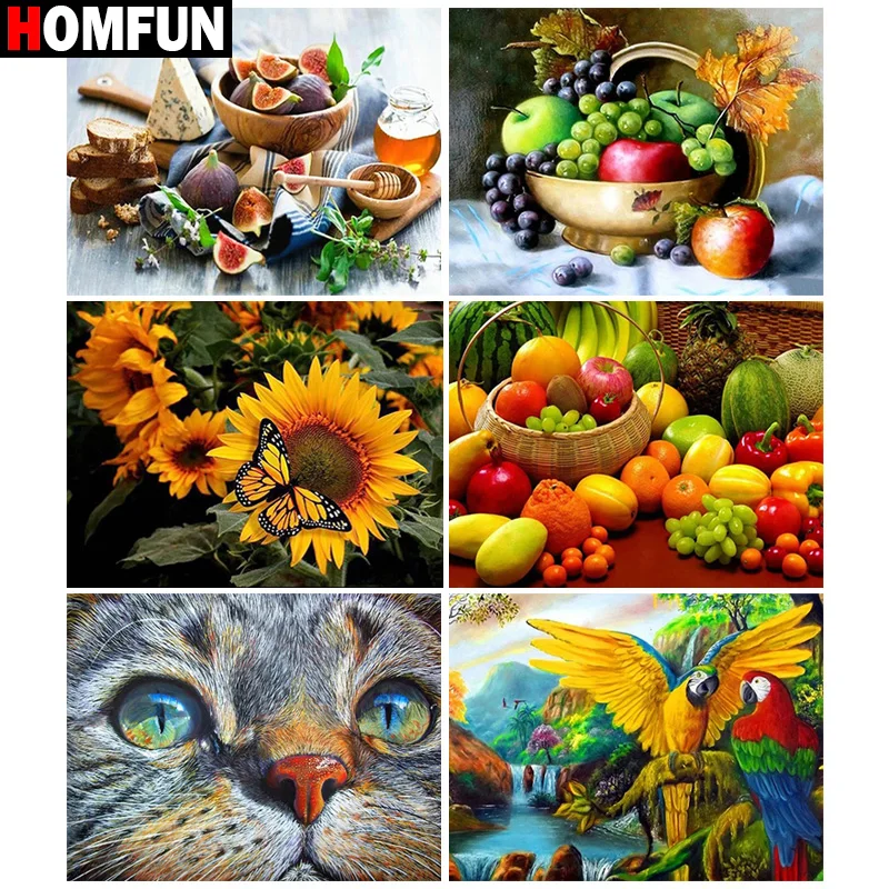 

5D алмазная живопись HOMFUN для творчества «фрукты, Подсолнух, кот, попугай», алмазная живопись, вышивка крестиком 3D Стразы, украшение для вышив...