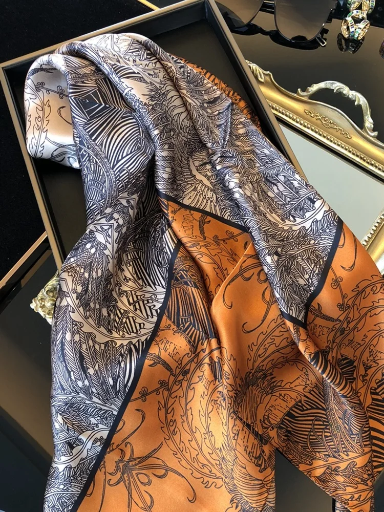 Шарф с очаровательным принтом из 100% натурального шелка шейный платок шаль Мягкий