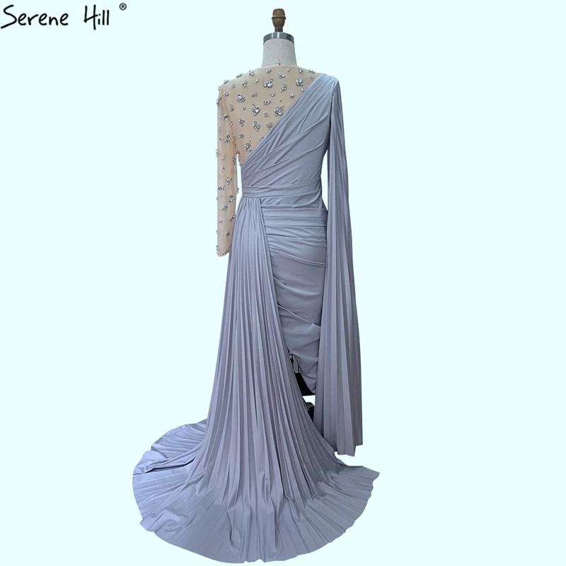 Red One Shoulder Mermaid Sexy Evening Dresses 2021 Long Sleeve Diamonds Satin Formal Dress Serene Hill LA70465 | Свадьбы и торжества