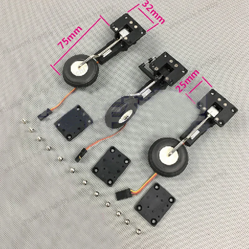 Engranaje de aterrizaje retr&aacute;ctil electr&oacute;nico para Dron RC, Agujero del eje de direcci&oacute;n de Metal de 3mm, di&aacute;metro de rueda Horizontal/Vertical de 38mm, 90 &deg;, 25g, 1 Juego-2