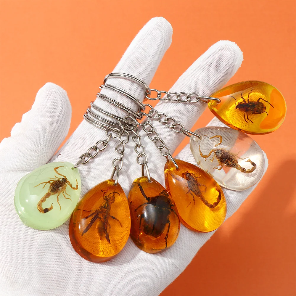 1 шт. креативный образец насекомых Янтарный Брелок для ключей с скорпионом шарф