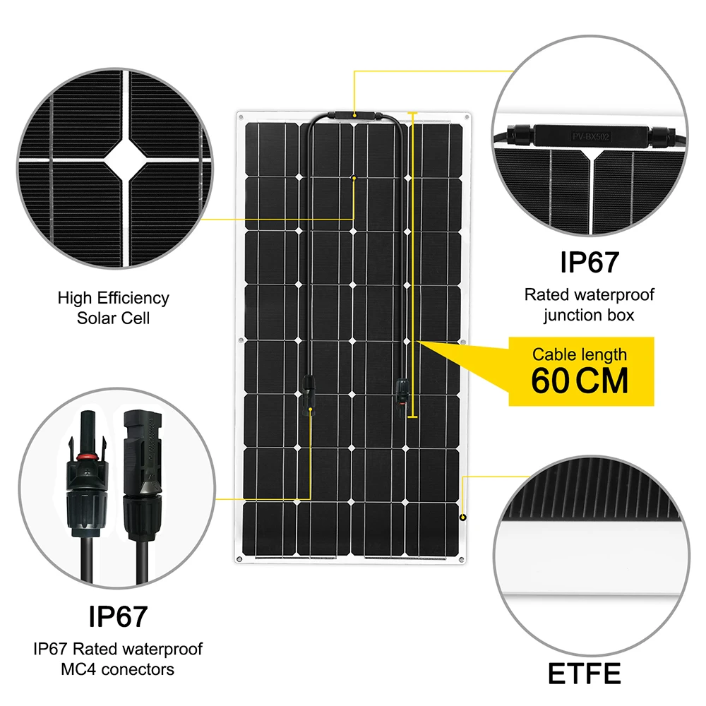 Dokio 12V 100W Гибкая солнечная панель для автомобиля/лодки высокого качества монокристаллическая Гибкая солнечная панель 100w Китай
