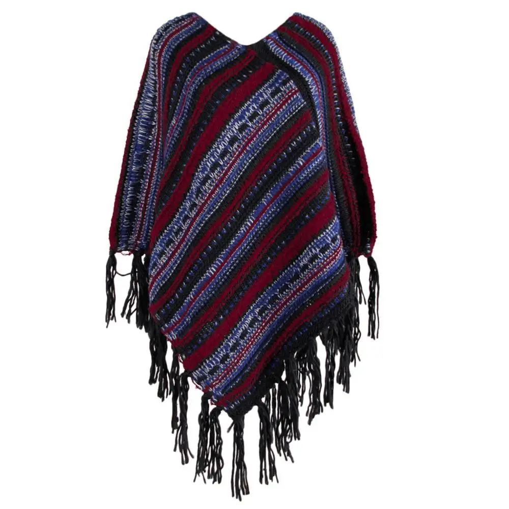 

Winter Cloak Women Knitted Patchwork Capes Shawl Tassel Coat Ponchos Mujer Invierno Elegantes Cape Poncho Women