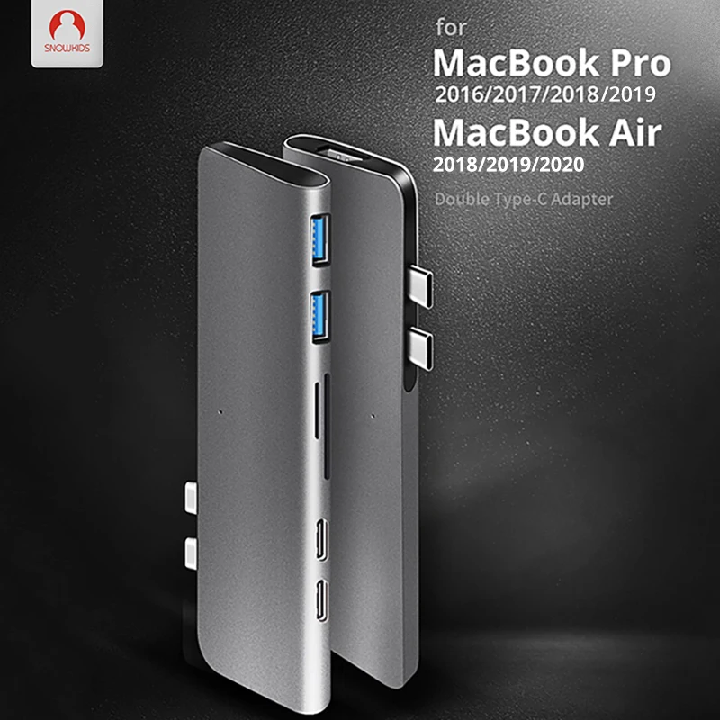 Адаптер концентратор Snowkids Type C на HDMI 4K Thunderbolt 3 USB 0 TF SD PD для MacBook Pro 2019 Air 2020 13 3|USB-хабы|