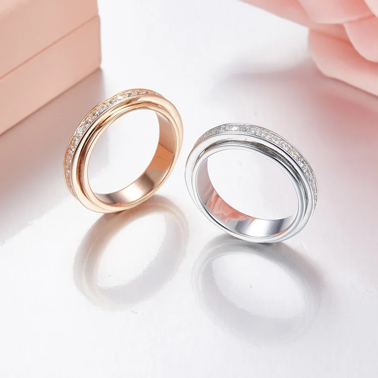 От известного бренда один слой Циркон с вращающимся кольцом Модные 925 серебро