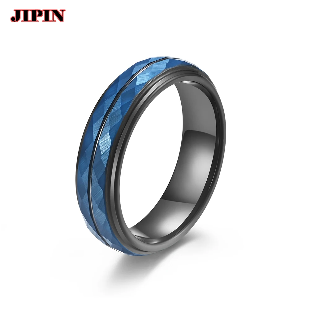 

Womens Mens Black Blue Rings Tungsten Carbide Ring With Grooves Wedding Band Engagement Ring Comfort Fit Anniversary Gift Rings