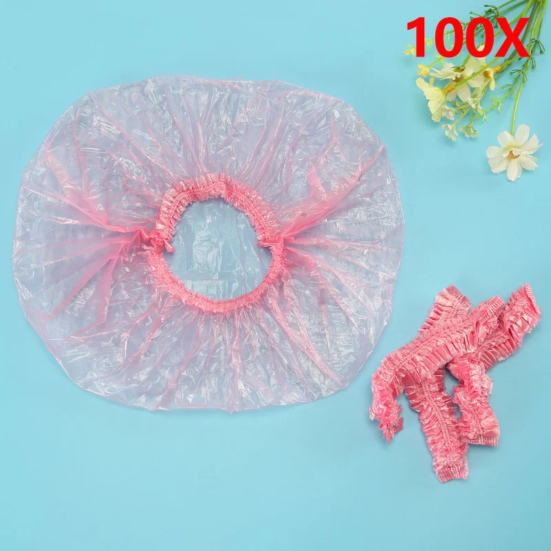 

100pcs/lot Disposable Shower Caps Hat Clear Spa Hair Salon Hotel Home Bathroom One-Off Bathing Elastic Shower Cap Bath Caps