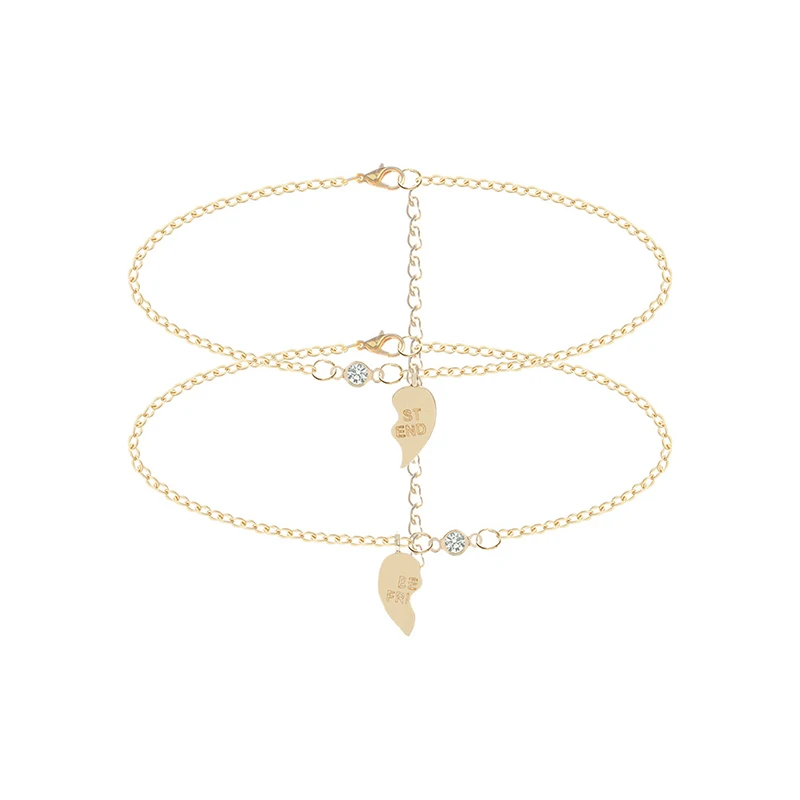 2 Pcs/Set New Fashion Gold Bracelet Trendy Metal BEST FRIEND Love Heart Women Sisters Bracelets Set for Friendship Gifts Jewelry