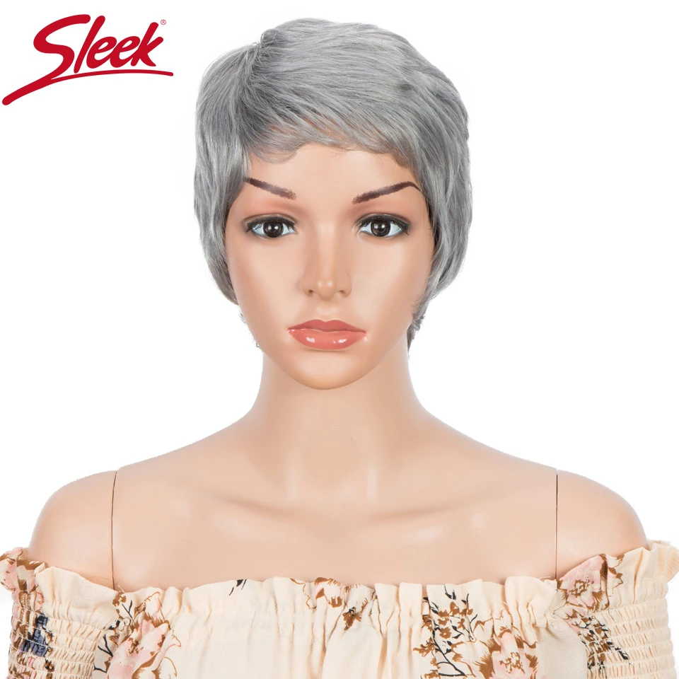 

Sleek Human Hair Wigs Pixie Cut Wig For Women Short Brazilian Hair Wigs For Black Women Gray Colored Left Side Wigs