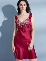 summer 100 pure real silk nightgown for women solid lace sleeveless strap silk night dress sexy nightdress women sleepwear