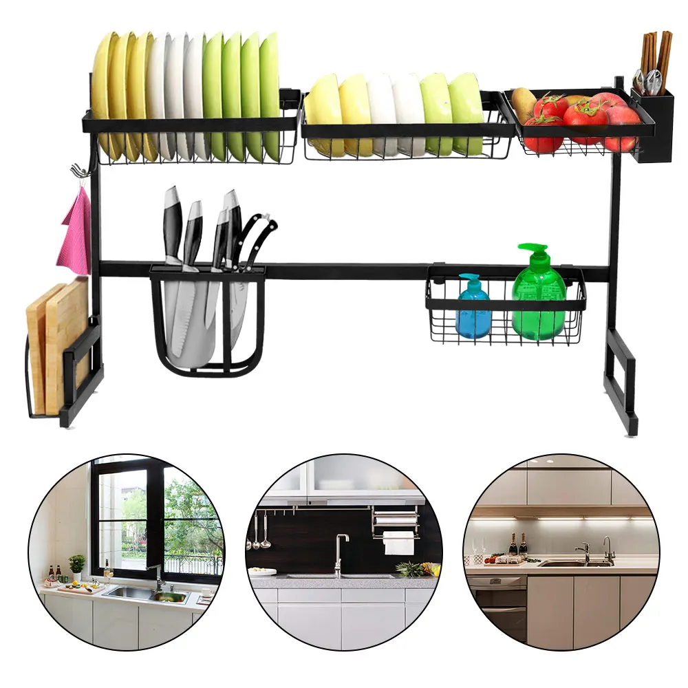 Кухонная полка из нержавеющей стали над раковиной Черная кухонная для раковины