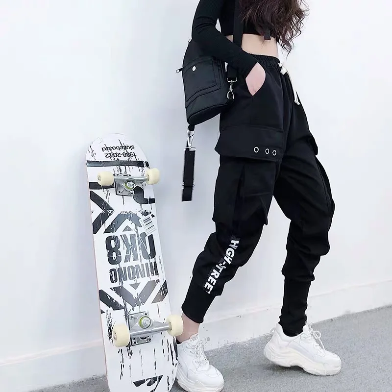 Брюки-карго женские с большими карманами брюки-багги завышенной талией