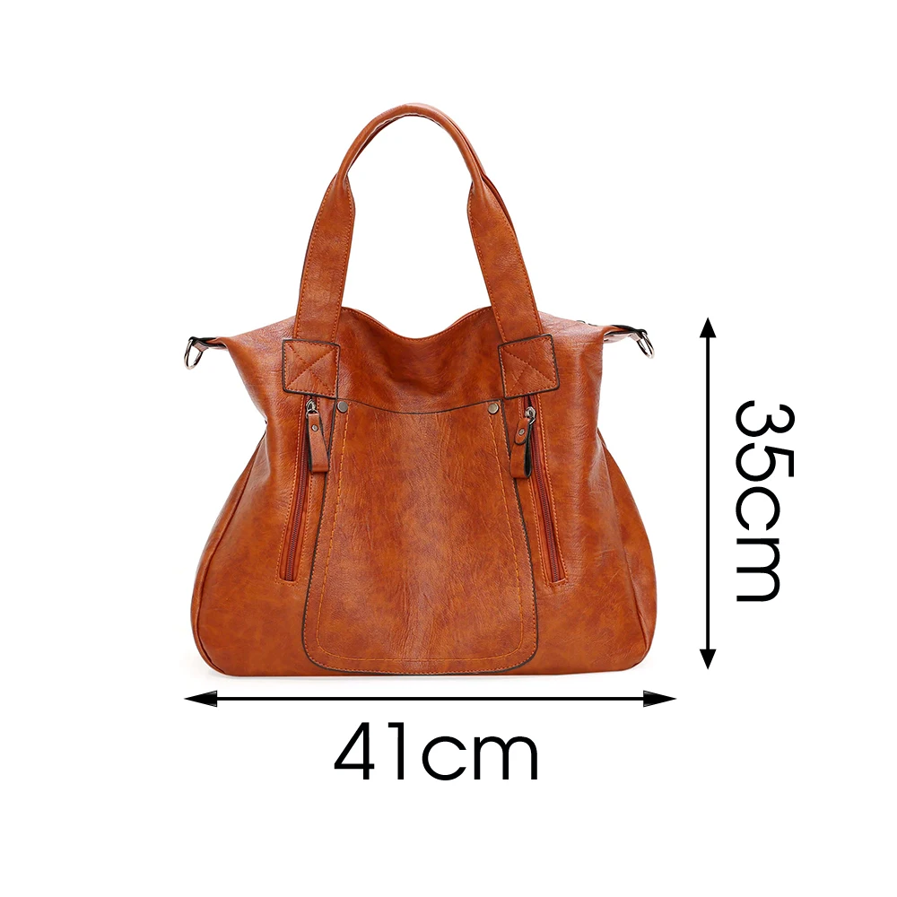 

Famous Design Large Capacity Women Handbags Oil Wax Leather High Quality Ladies Travel Bags Ladies Casual Purses Zipper Tote Bag