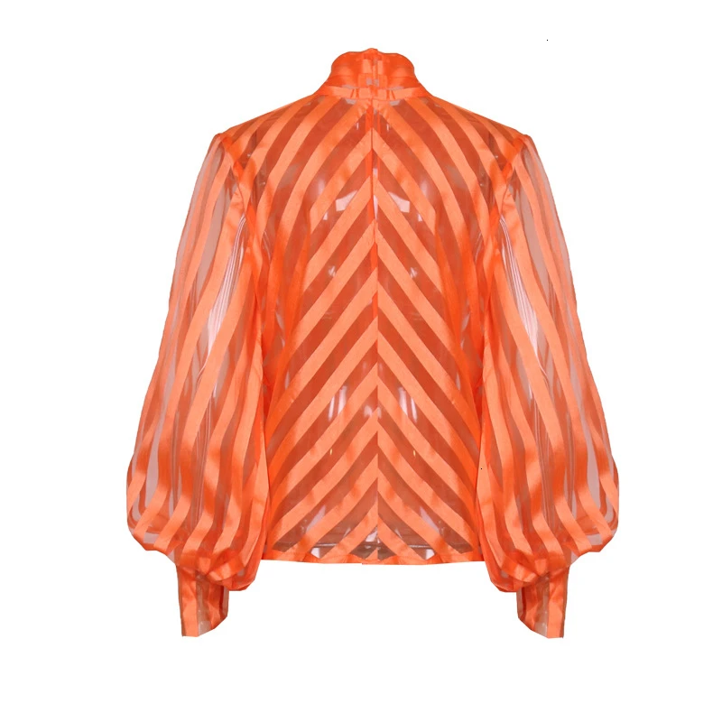 VGH Лоскутные Полосатые блузки для женщин с воротником фонариком и длинными