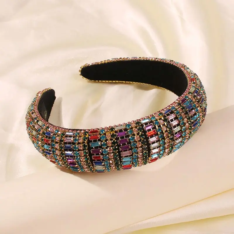 

Baroque Tiaras Wide Headband Luxurious Color Crystal Hair Hoop Female Headwear