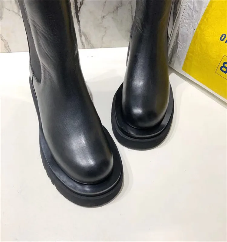 Зимние ботинки на платформе; женские кожаные ботинки «Челси»; Bota Feminina; роскошные ботинки; botas mujer invierno; коллекция года; женская обувь; ботильоны на толстой подошве