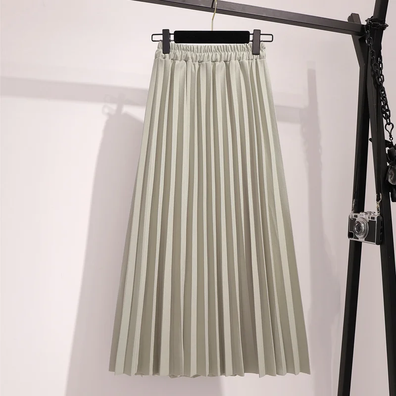 

Весенняя плиссированная юбка, женские повседневные однотонные Юбки миди с высокой талией и эластичным поясом, женская розовая черная юбка