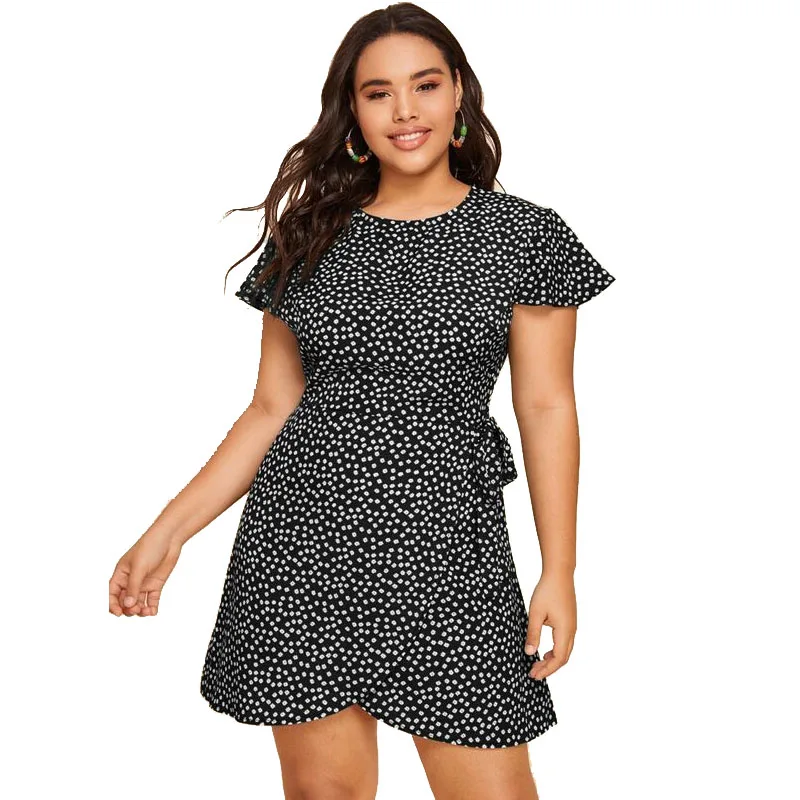 Женское платье в горошек с коротким рукавом стиле бохо на шнуровке пикантная