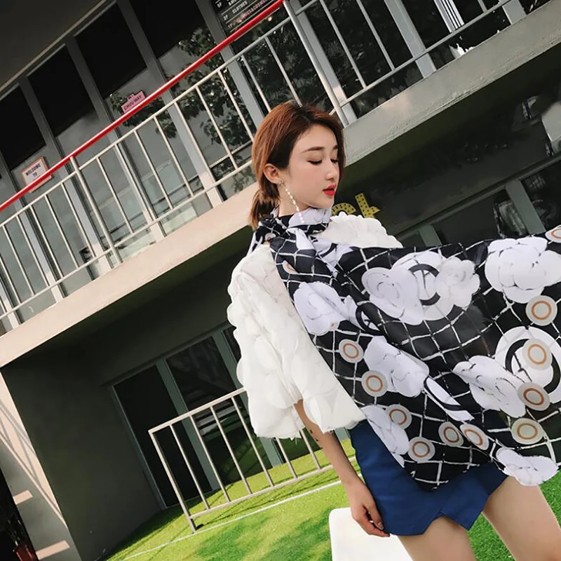

Fashion Floral Print Kerchief beach pose tool Silk Satin Hair Scarf For Women 180*90cm quare Shawls and Wraps Scarves For Lady