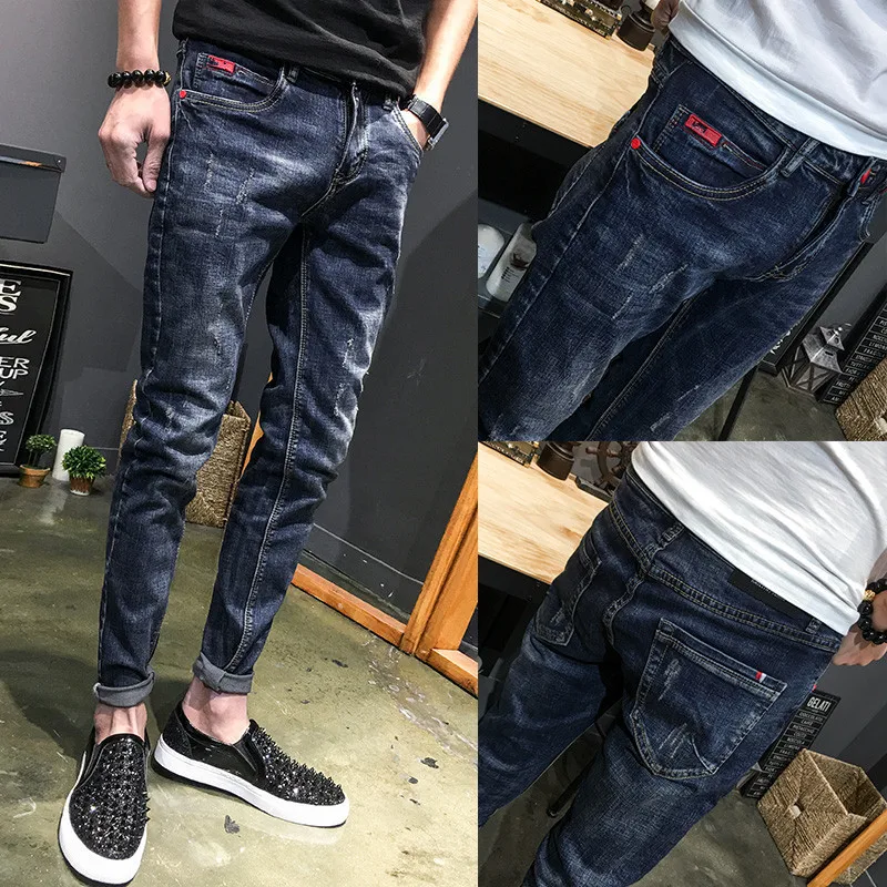 

Denim Jeans men's self-cultivation Korean loose winter models black holes nine points small feet casual teen pencil pants