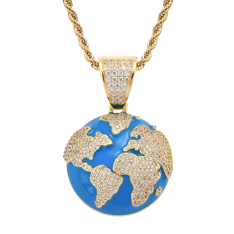 

Стразы, мужское ожерелье лед из кубического циркония в стиле «хип-хоп» Блу кулон золотой цвет серебра талисман цепи ювелирные изделия