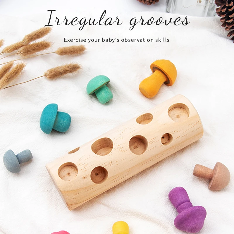 

Baby Toys Wooden Mushroom Blocks Picking Game Montessori Educational Puzzle Kids Toy Developmental Matching Assembly Grasp Toy