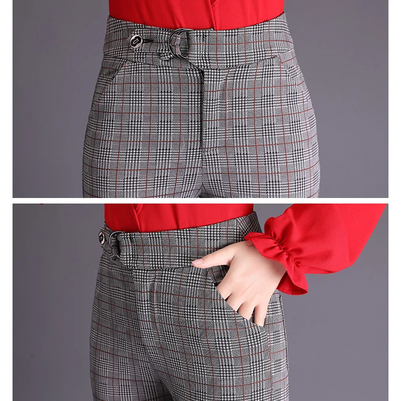

Skinny Pantalon Femme OL Style Woman Vintage Plaid Pants Flare Pants Women 2021 Spring Fashion Lady Trousers High Waist 8420 50