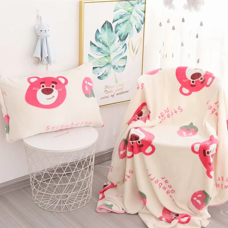 

Cute Strawberry Bear Cartoon Pillow Air Conditioning Napping Blanket Oversized Bedside Cushion Pillow Girlfriend Birthday Gift