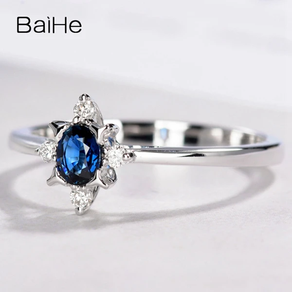 BAIHE Solid 14K белое золото 0.2CT сертифицированные безупречные натуральные сапфировые обручальные женские модные ювелирные изделия Подарочное кольцо