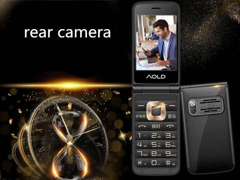 Flip Slim Clamshell Mobile Phone For Old Senior People Speed Dial Russian Key Dual Sim Metal Case Torch Extra Light