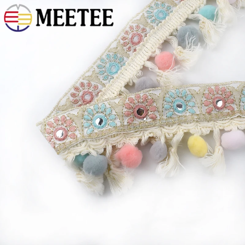 3 м Meetee вышитый жаккардовый кружевной ленты хлопок кисточкой помпон отделка DIY